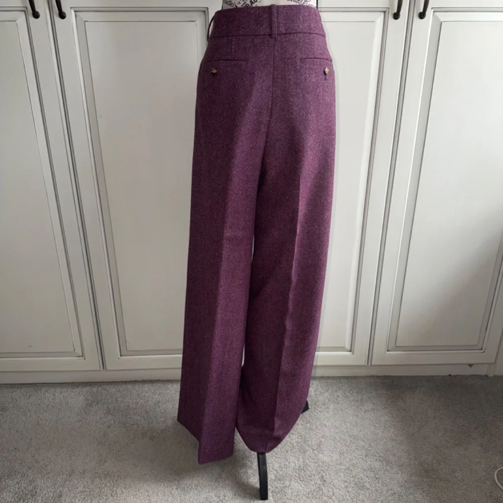 J. Crew Collection High Waist Wide Leg Tweed Wool pants in Mulberry Size 10 - Picture 3 of 8